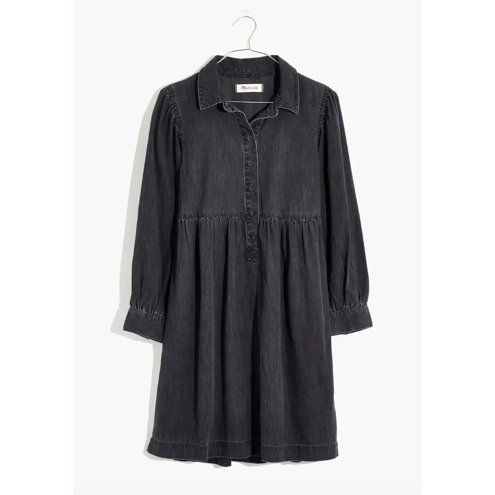 Madewell Denim Babydoll Shirt Dress Washed Black Jean Size XXS‎ Cottagecore Boho
